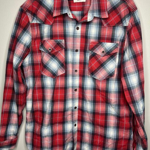 Wrangler Men’s Western Snap Plaid Long Sleeve Shirt Size Large Rodeo Texas - Picture 4 of 9